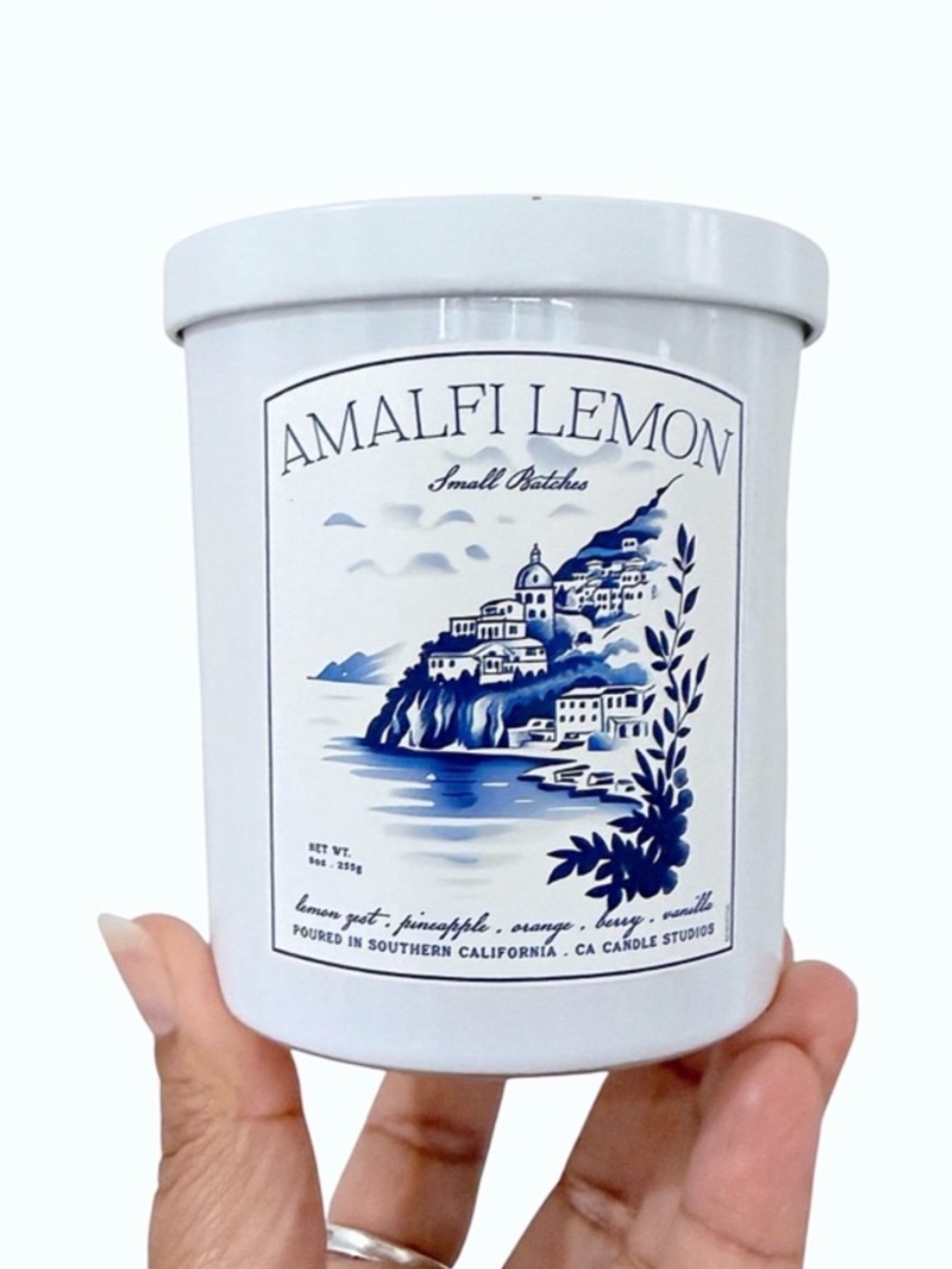 Leoben Company Amalfi Lemon Scented Candle - White Jar with Blue Coastal Label